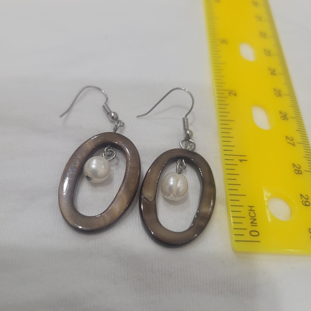 Premier Designs Brown and White Oval Earrings